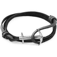 ANCHOR & CREW Men's Admiral Anchor Silver & Flat Leather Bracelet in Black