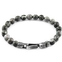ANCHOR & CREW Men's Nachi Silver & Stone Beaded Bracelet in Grey | Size: 21 cm