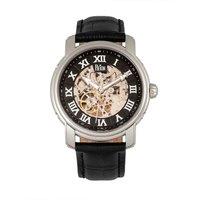 Reign Men's Kahn Automatic Skeleton Leather-Band Watch in Black