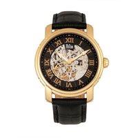 Reign Men's Kahn Automatic Skeleton Leather-Band Watch in Gold