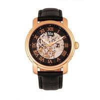 Reign Men's Kahn Automatic Skeleton Leather-Band Watch in Rose Gold
