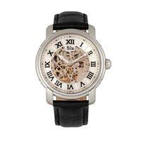 Reign Men's Kahn Automatic Skeleton Leather-Band Watch in Silver