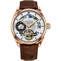 Presidia 943A Dual Time Automatic Watch 42mm Case Skeleton Dial Leather Strap