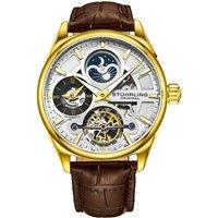 STHRLING Original Men's Special Reserve 3918 Automatic Dress Watch Skeleton Dial 43mm Genuine Leather 22 mm Band in Gold