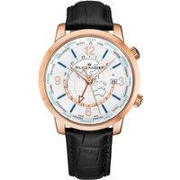 Alexander Men's A171A Journeyman 2 Luxury 42mm World Traveler Watch with Dark Blue Enamel Earth Pattern Crown in Silver