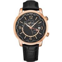 Alexander Men's A171A Journeyman 2 Luxury 42mm World Traveler Watch with Dark Blue Enamel Earth Pattern Crown in Black