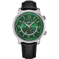Alexander Men's A171A Journeyman 2 Luxury 42mm World Traveler Watch with Dark Blue Enamel Earth Pattern Crown in Green