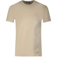 Balmain Men's Brand Embossed Logo Sand T-Shirt in Brown | Size: Small