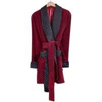 Bown of London Men's Belgravia Short Velvet Smoking Jacket in Burgundy | Size: XL