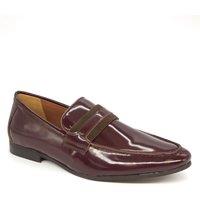 HX London Men's Croydon Patent Leather Slip On Loafer Shoes in Burgundy | Size: 8