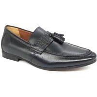 HX London Men's Barking Leather Slip On Tassel Loafer Shoes in Black | Size: 9