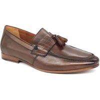 HX London Men's Barking Leather Slip On Tassel Loafer Shoes in Brown | Size: 9