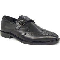 HX London Men's Barnet Leather Brogue Monk Shoes in Black | Size: 11