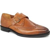 HX London Men's Barnet Leather Brogue Monk Shoes in Tan | Size: 9