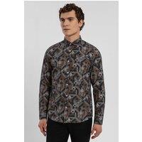 Steel & Jelly Men's Limited Edition Abstract Slim Fit Shirt in Grey | Size: Large