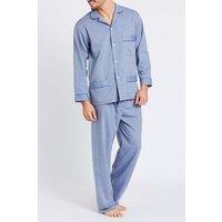 British Boxers Men's 'Garrison' Herringbone Cotton Twill Pyjama Set in Mid Blue | Size: XL