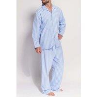 British Boxers Men's 'Westwood Blue' Stripe Brushed Cotton Pyjama Set in Light Blue | Size: XL