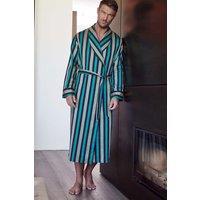 British Boxers Men's Jade Regimental Cotton Satin Stripe Dressing Gown in Navy | Size: Medium