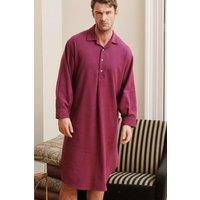 British Boxers Men's 'Cahors' Herringbone Brushed Cotton Nightshirt in Burgundy | Size: Large