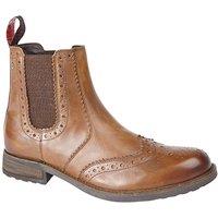 Roamers Men's Softie Leather Twin Gusset Brogue Ankle Boots in Tan | Size: 8