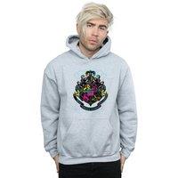 Harry Potter Men's Neon Hogwarts Crest Hoodie in Grey | Size: 3XL