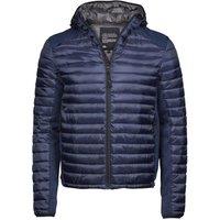 TEE JAYS Men's Crossover Hooded Padded Outdoor Jacket in Dark Navy | Size: Medium