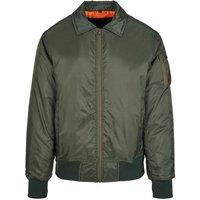 Build Your Brand Men's Collared Bomber Jacket in Dark Olive | Size: Medium