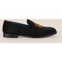 Oswin Hyde Men's Luther Black Velvet Embroidered Slipper | Size: 12