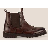 Oswin Hyde Men's Grant Leather Brogue Chelsea in Dark Brown | Size: 10