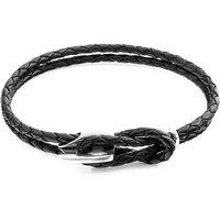 ANCHOR & CREW Men's Padstow Silver & Braided Leather Bracelet in Black | Size: 21 cm