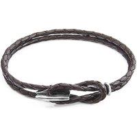 ANCHOR & CREW Men's Padstow Silver & Braided Leather Bracelet in Brown | Size: 21 cm