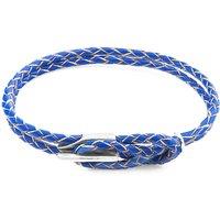 ANCHOR & CREW Men's Padstow Silver & Braided Leather Bracelet in Blue | Size: 19 cm