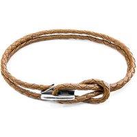 ANCHOR & CREW Men's Padstow Silver & Braided Leather Bracelet in Light Brown | Size: 19 cm