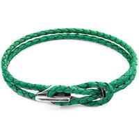 ANCHOR & CREW Men's Padstow Silver & Braided Leather Bracelet in Green | Size: 23 cm