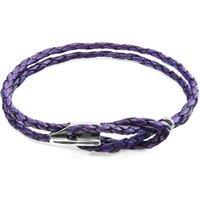ANCHOR & CREW Men's Padstow Silver & Braided Leather Bracelet in Purple | Size: 23 cm