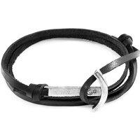 ANCHOR & CREW Men's Clipper Anchor Silver & Flat Leather Bracelet in Black