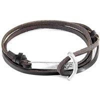 ANCHOR & CREW Men's Clipper Anchor Silver & Flat Leather Bracelet in Brown