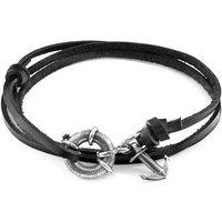 ANCHOR & CREW Men's Clyde Anchor Silver & Flat Leather Bracelet in Black