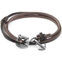 ANCHOR & CREW Men's Clyde Anchor Silver & Flat Leather Bracelet in Brown
