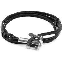 ANCHOR & CREW Men's Union Anchor Silver & Flat Leather Bracelet in Black