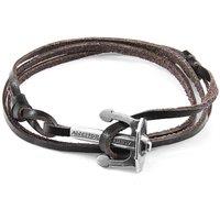ANCHOR & CREW Men's Union Anchor Silver & Flat Leather Bracelet in Brown
