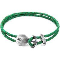 ANCHOR & CREW Men's Delta Anchor Silver & Braided Leather Bracelet in Green | Size: 21 cm