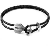ANCHOR & CREW Men's Delta Anchor Silver & Braided Leather Bracelet in Black | Size: 19 cm