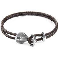 ANCHOR & CREW Men's Delta Anchor Silver & Braided Leather Bracelet in Brown | Size: 19 cm