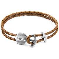 ANCHOR & CREW Men's Delta Anchor Silver & Braided Leather Bracelet in Light Brown | Size: 19 cm