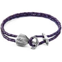 ANCHOR & CREW Men's Delta Anchor Silver & Braided Leather Bracelet in Purple | Size: 19 cm