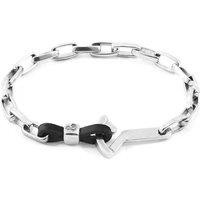 ANCHOR & CREW Men's Frigate Anchor Silver & Flat Leather Bracelet in Black | Size: 19 cm