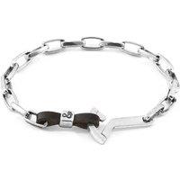 ANCHOR & CREW Men's Frigate Anchor Silver & Flat Leather Bracelet in Brown | Size: 21 cm