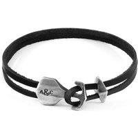 ANCHOR & CREW Men's Delta Anchor Silver & Flat Leather Bracelet in Black | Size: 23 cm