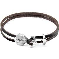ANCHOR & CREW Men's Delta Anchor Silver & Flat Leather Bracelet in Brown | Size: 23 cm